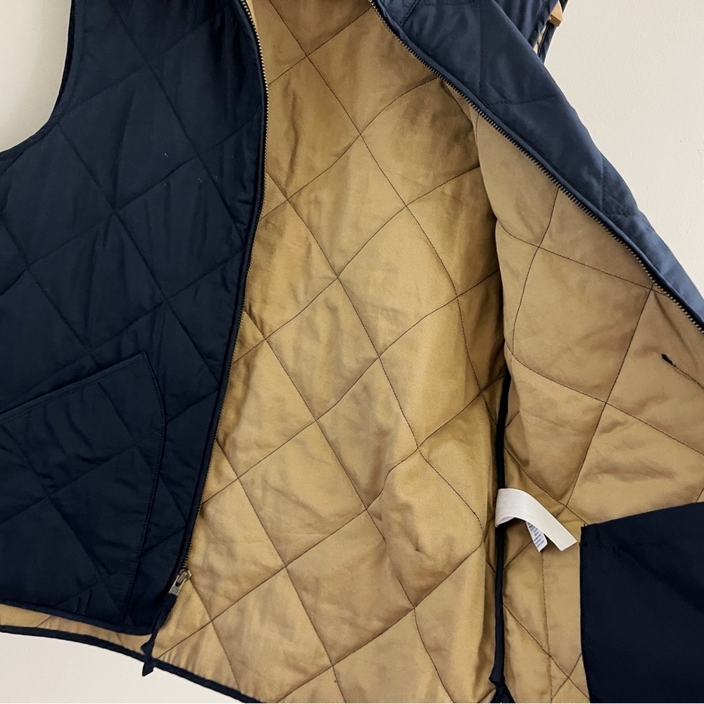 (sold)J. Crew Quilted Walker Men's Navy and Tan Quilted Vest Outdoor Preppy - Picture 4 of 8